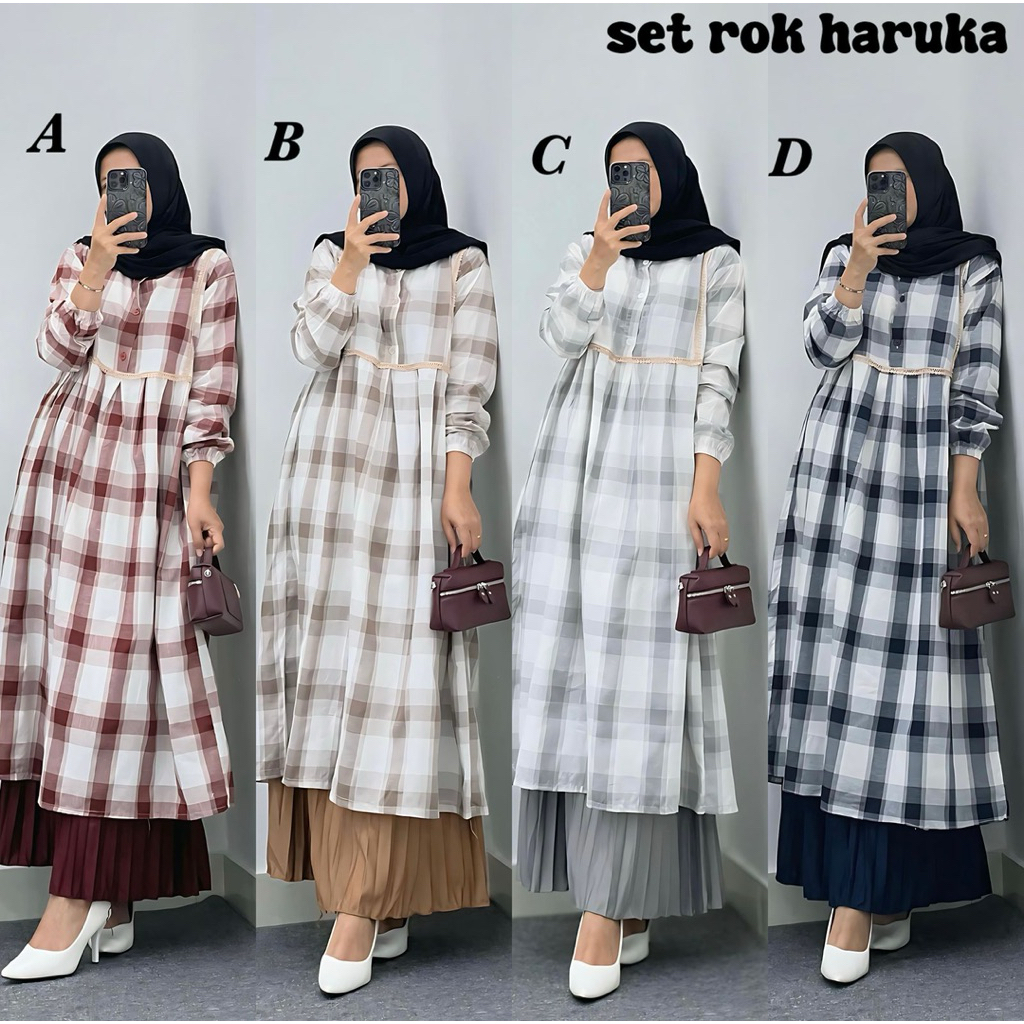 Set Rok Haruka / Tunik Katun Haruka Set Rok Plisket / COD l