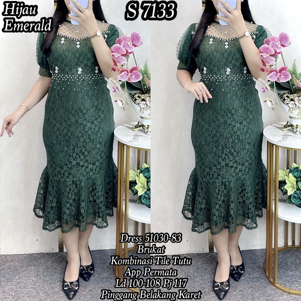 DRES BRUKAT DUYUNG PERMATA & POLOS HIJAU 7133/7146