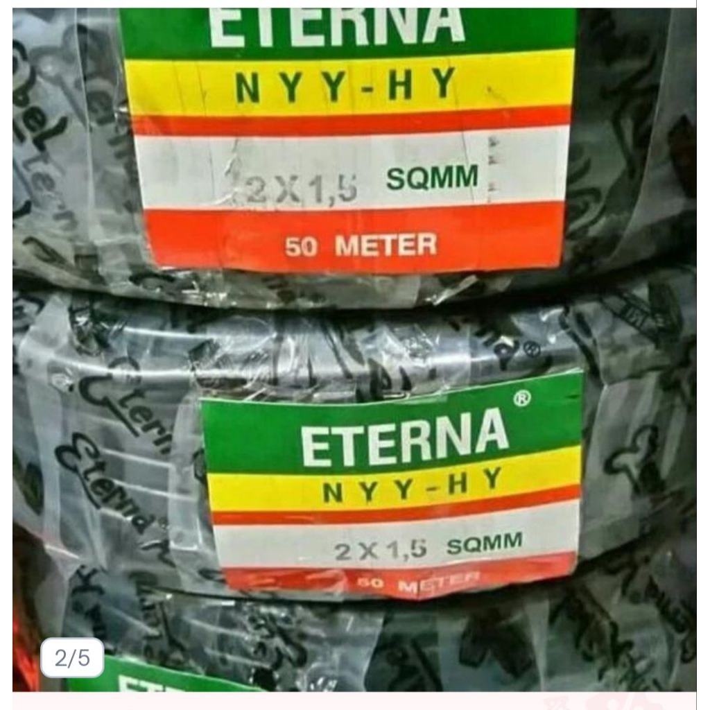 Kabel Listrik Serabut ETERNA 2X1,5 NYMHY NYYHY Hitam Putih 50 Meter - Putih