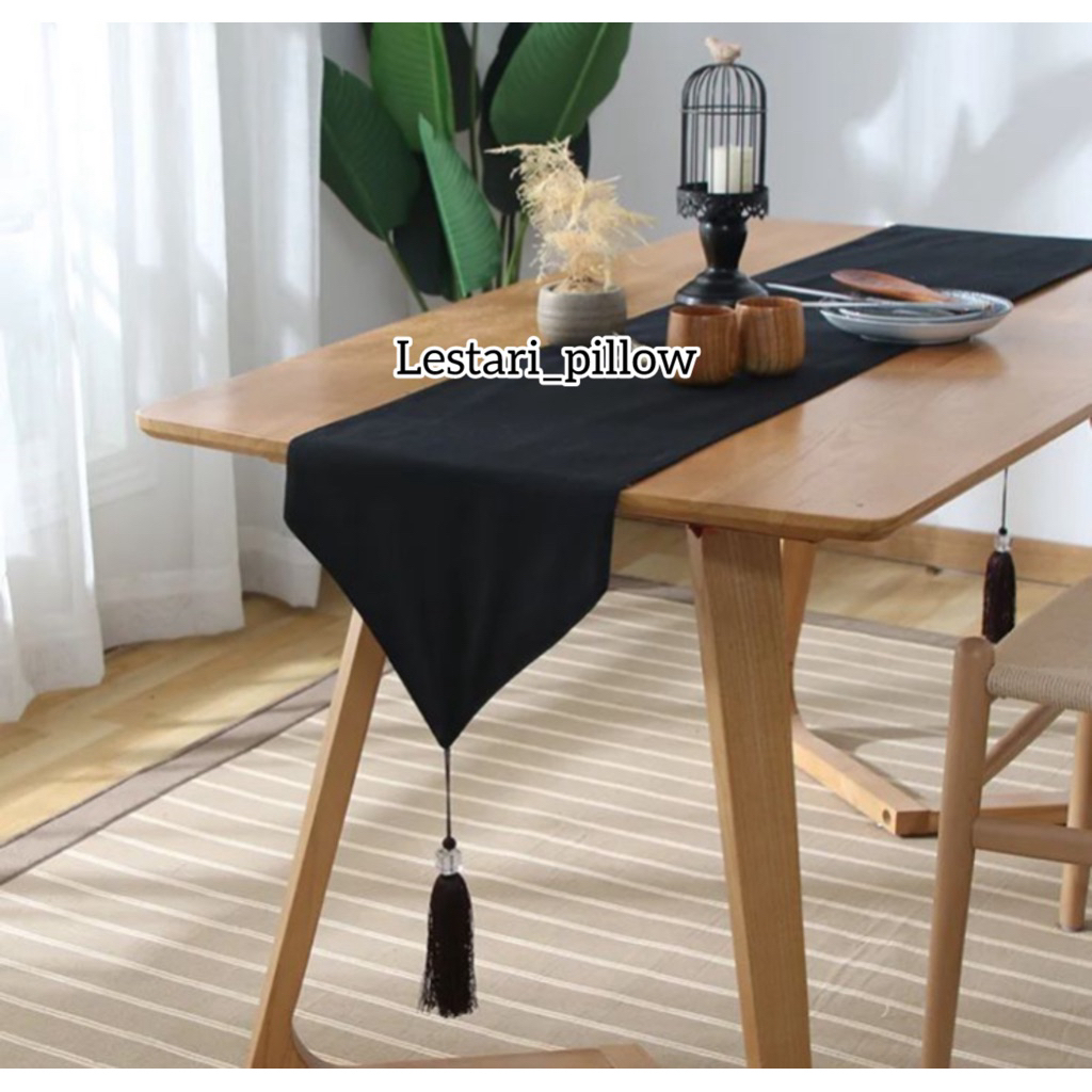 taplak meja atau table runner bahan suede premium polos hitam
