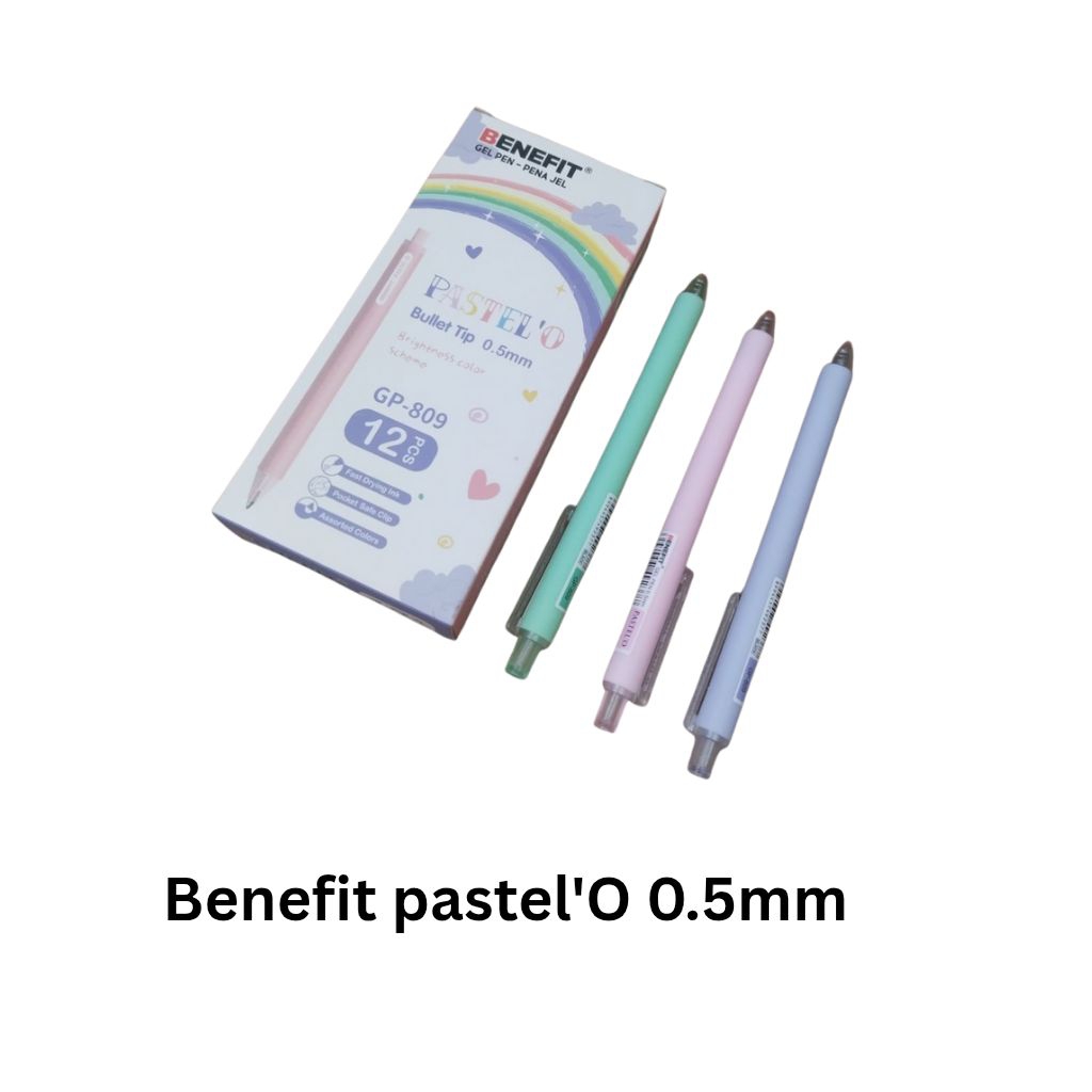 

12 Pcs Pulpen Benefit GP-809 Pastel Warna Bagus Tinta Hitam - Per Lusin