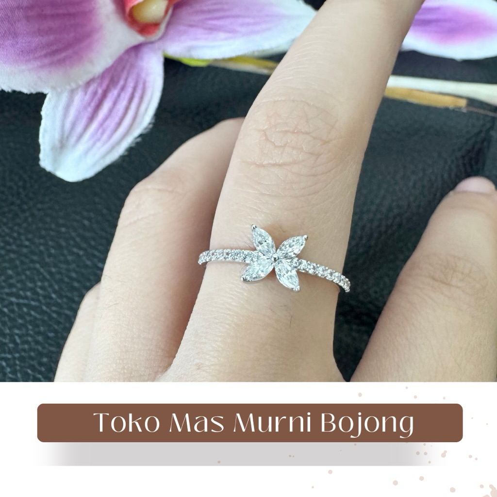 cincin emas putih model dua bintang list 8K toko mas murni