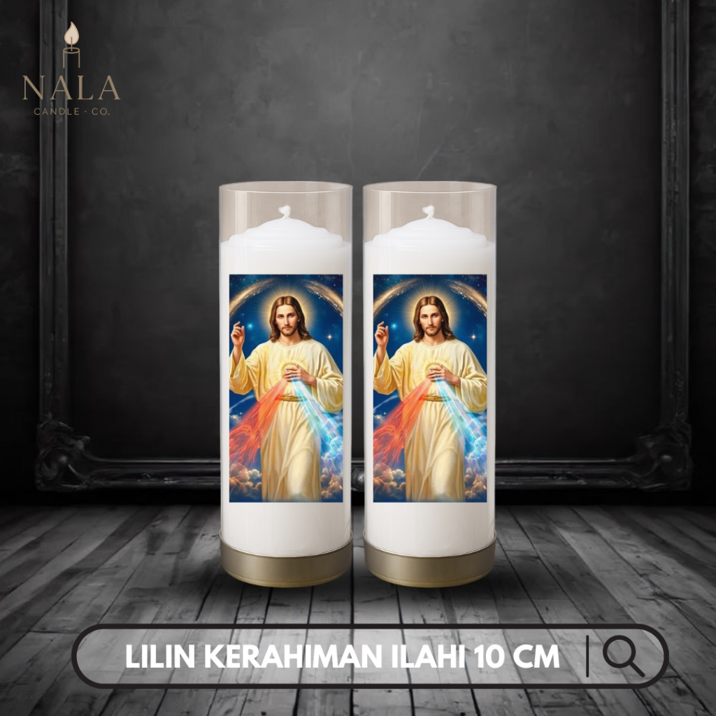 Lilin Doa Katolik Altar – Devosi Koronka Yesus Kerahiman Ilahi Putih 10 cm Gambar 5