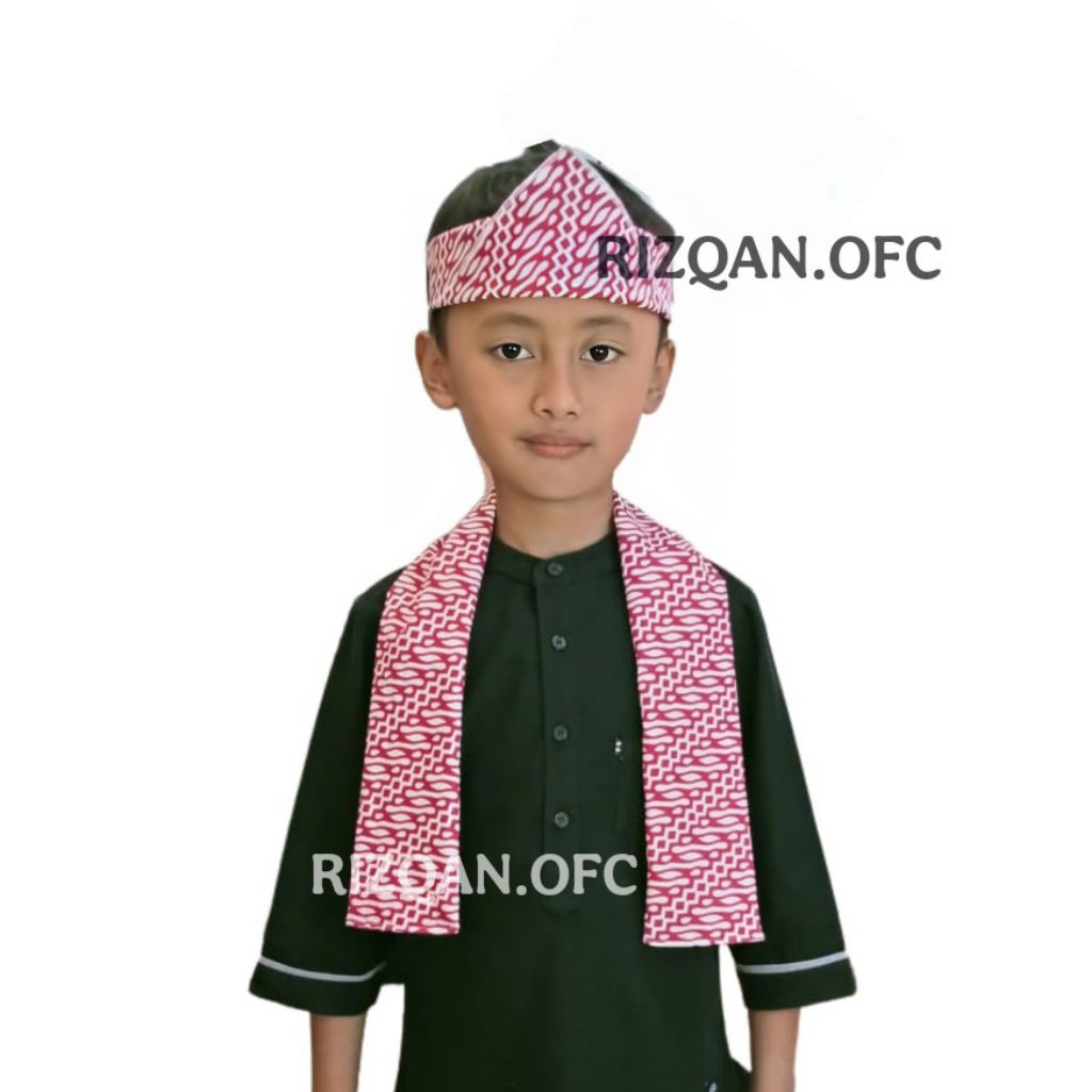 Syal Selendang Betawi Batik dan Ikat Kepala Cukin Batik Merah Putih Cukin Dan Ikat Kepala Merah Puti
