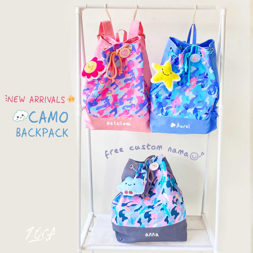 ZOCA CAMO BACKPACK (FREE CUSTOM NAMA) BACKPACK / TOTE BAG / TAS RANSEL / TAS WANITA / TAS KOREA / TA