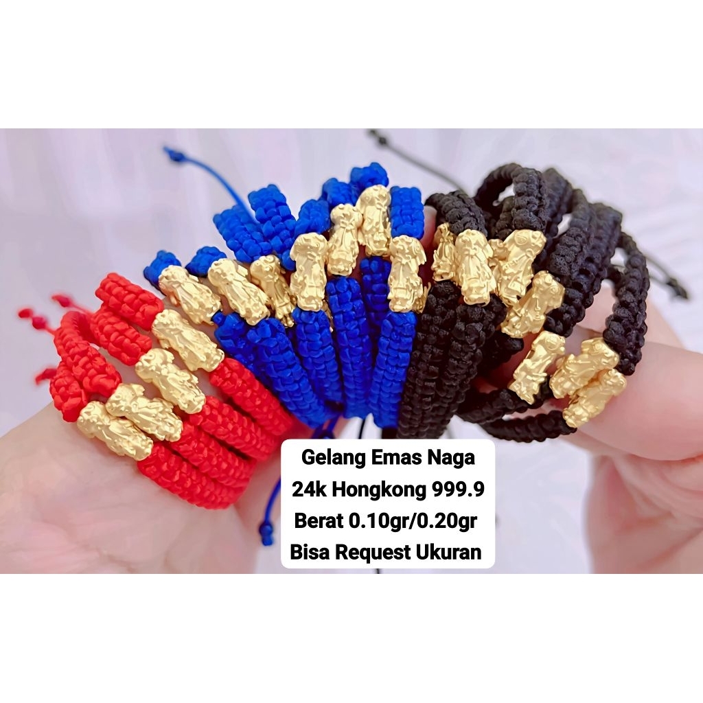 Gelang Emas Asli Naga/Pixue 24k Hongkong 999% Tali Kepang