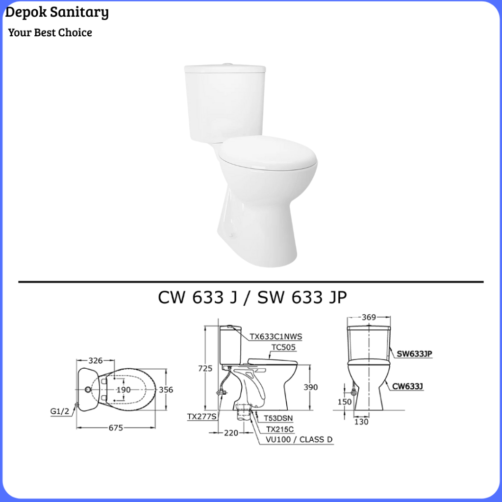 Closet duduk toto cw633w/ kloset duduk toto cw 633/ Closet Duduk Toto