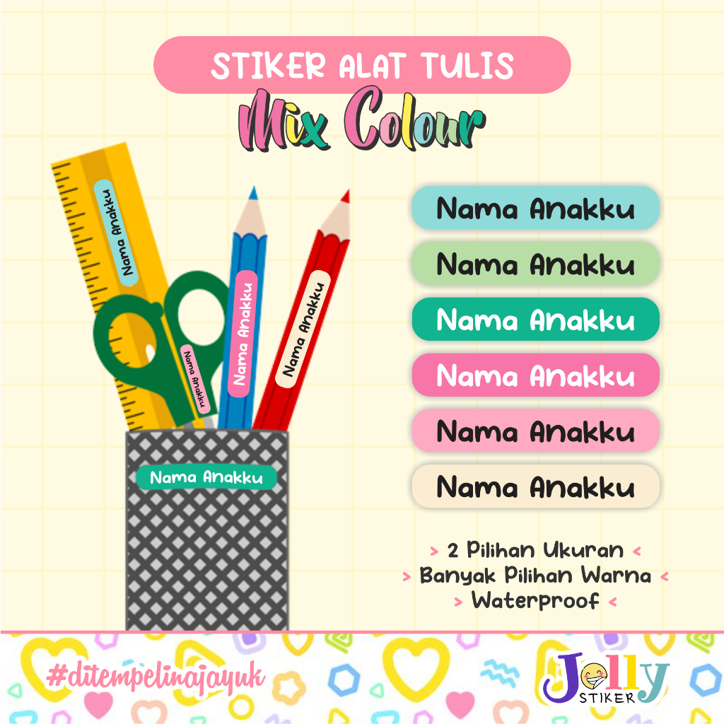 

Sticker Pensil Nama Waterproof MIX COLOR Bisa Untuk Pulpen & Alat Tulis Lain