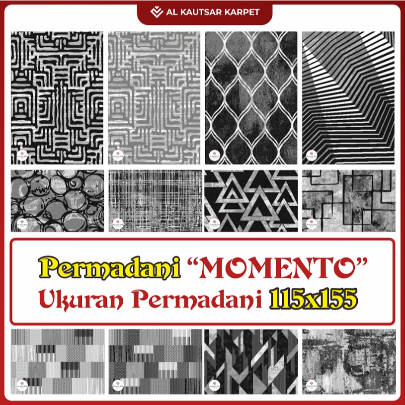 ALKAUTSAR Karpet Permadani Lantai Momento Monochrome  Ukuran 115 x 155cm
