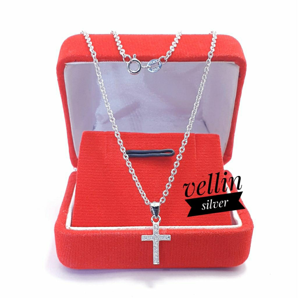 Kalung Salib Perak 925 Asli Silver Lapis Emas Putih / Perhiasan Kalung dan Liontin Salib