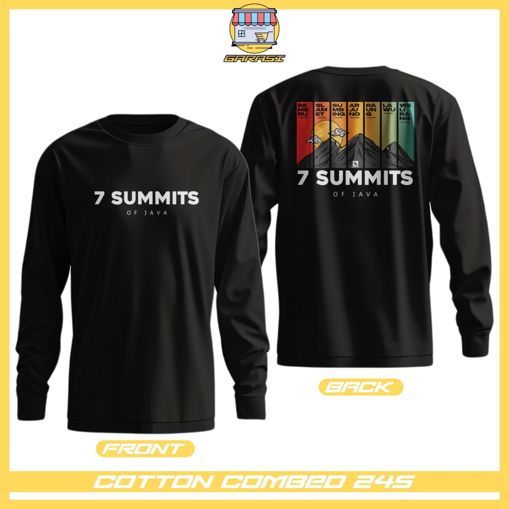 garasi tokoku kaos baju lengan panjang Pendaki Gunung unisex pria dan wanita Seven summits of java