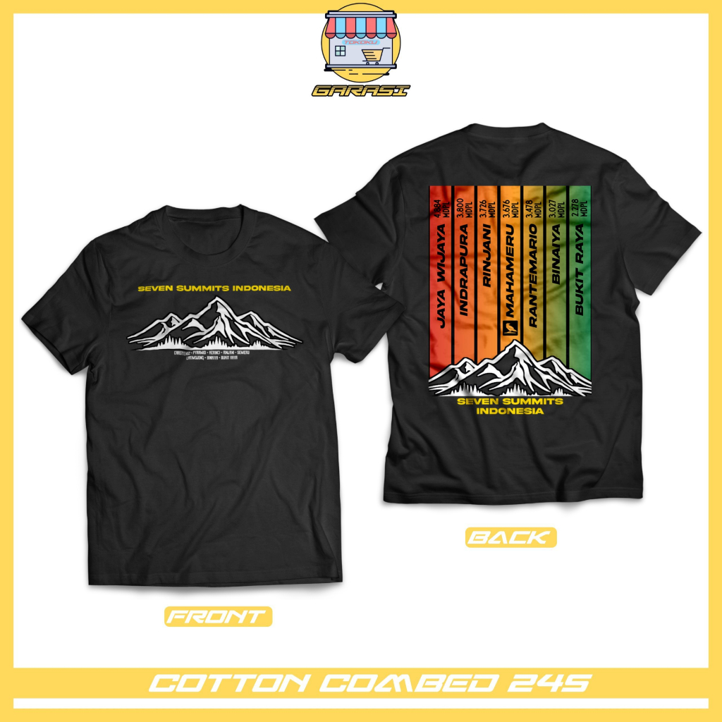 garasi tokoku kaos baju pendaki gunung unisex pria dan wanita seven summits of indonesia