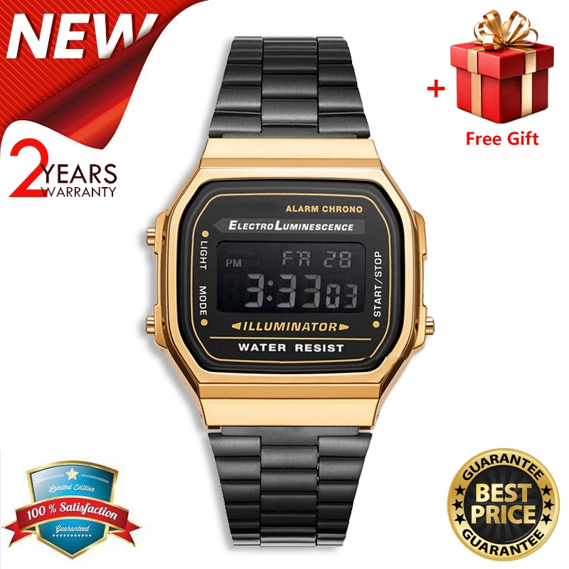 [FREE GIFT] Jam Tangan Pria Digital Analog GShock Sports Watches A168 Black Gold Water Resistant 50M