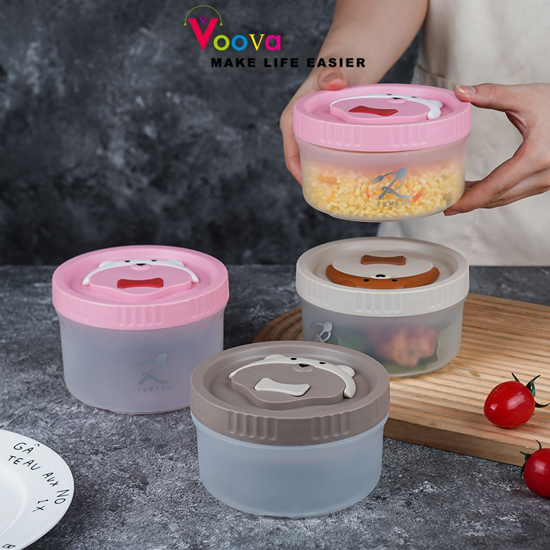 VOOVA Kotak Makan Transparan Plastik Tebal/ Lunch Box Sup Tahan Panas/ Kotak Bekal Sekolah