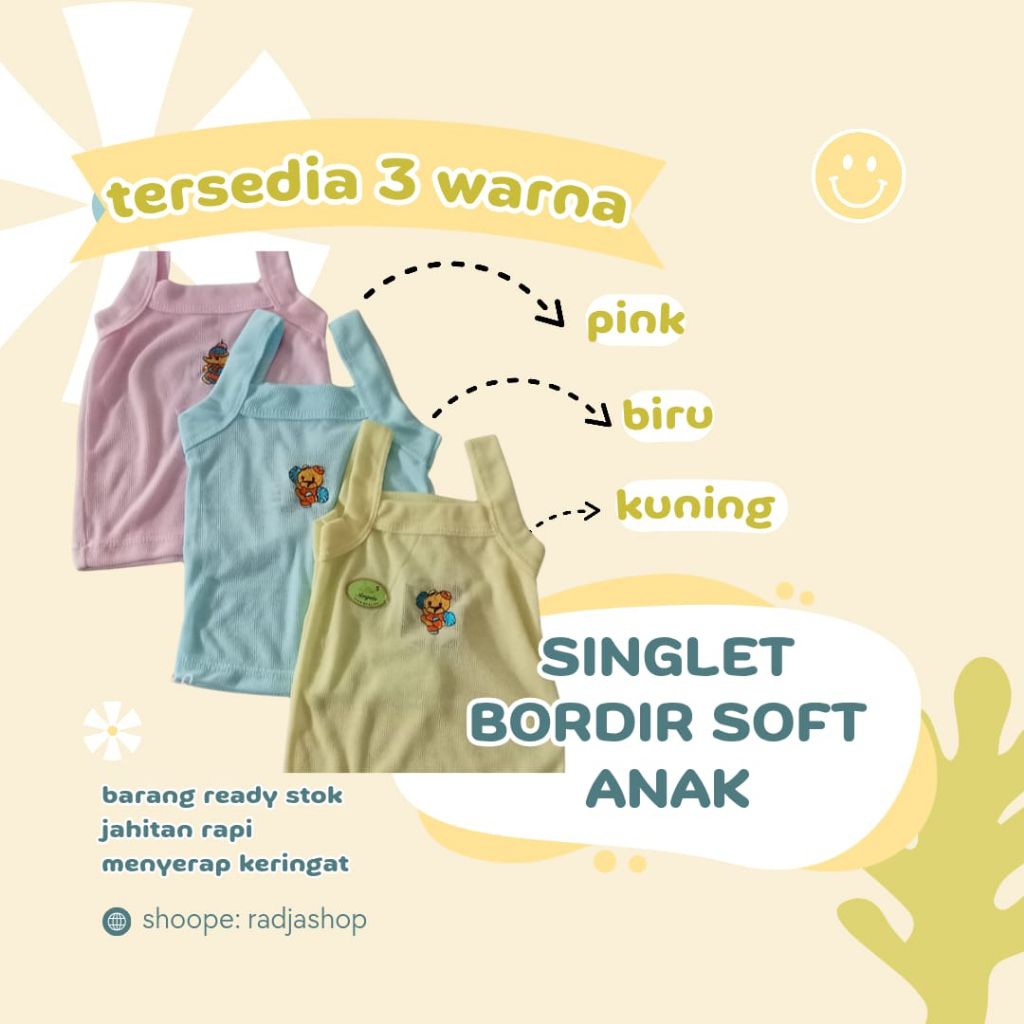 12 pcs Kaos Dalam Enji Bordir 0 sd 6 Tahun  Kaos Dalam Anak , Tank top Anak Murah