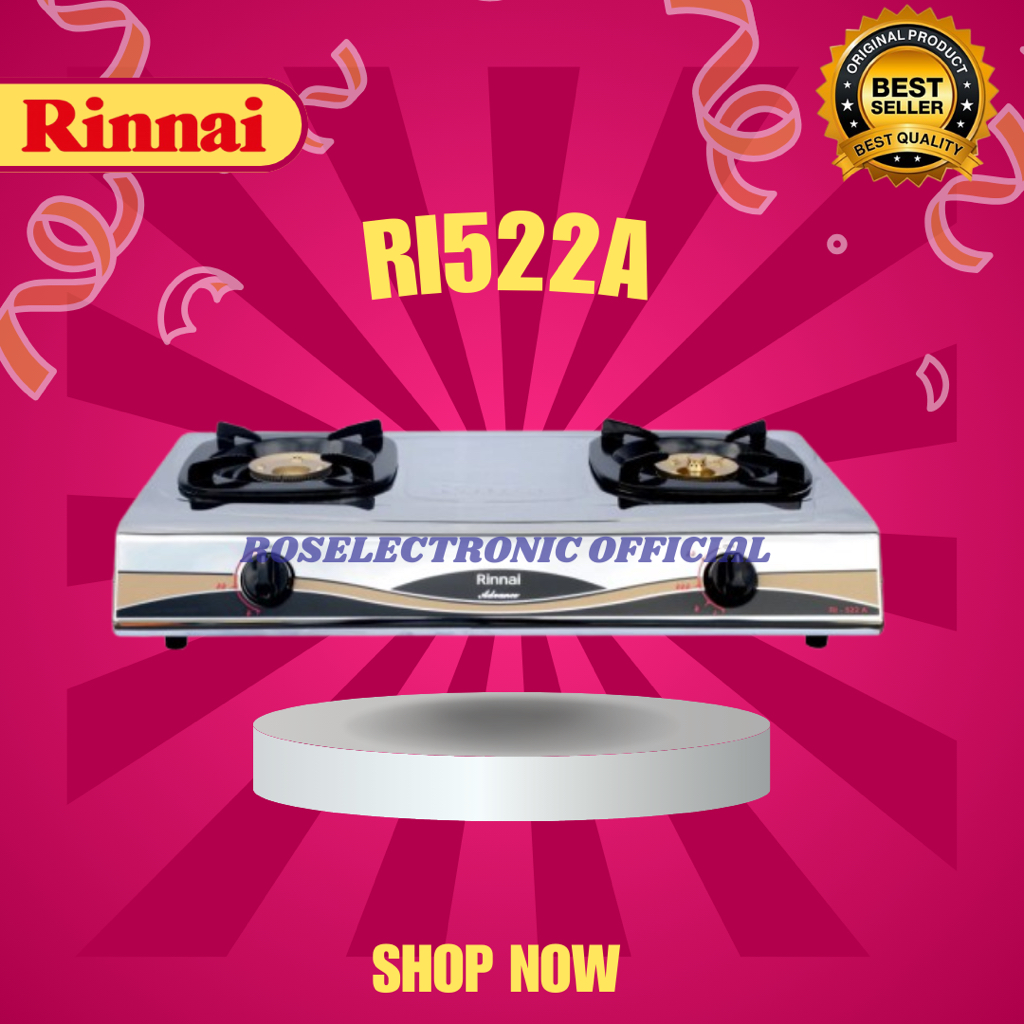 KOMPOR GAS RINNAI 2 TUNGKU RI-522 A/RI-522A/RI522A/RI 522A/RI 522 A/API BESAR/ORIGINAL GARANSI RESMI