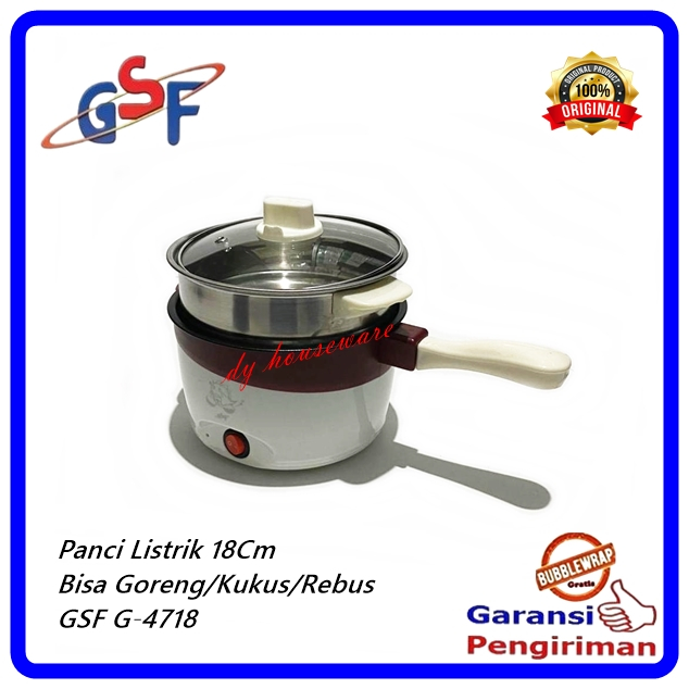 Panci Listrik Kukus Goreng Rebus Alat Masak Elektrik Tutup Kaca Teflon Anti Lengket 18 Cm GSF G-4718