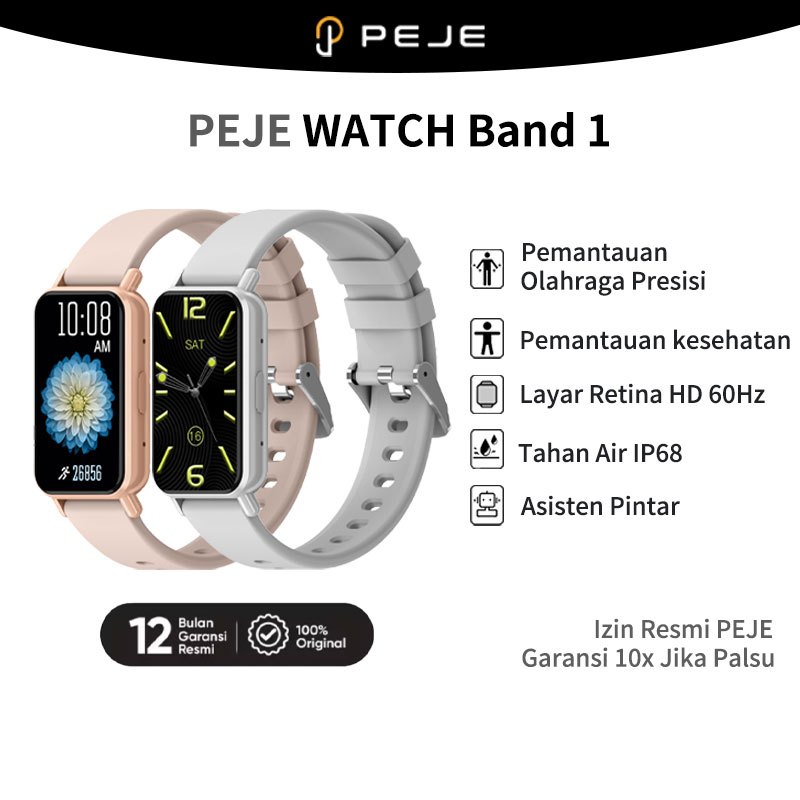 PEJE Band1 Smartband Sport Bluetooth Call | Layar Refresh Rate 60Hz | 100+ Mode Olahraga | Monitorin