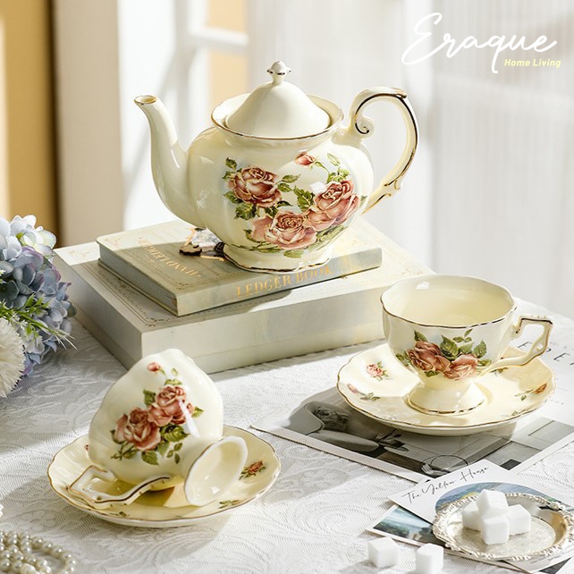 Delia Tea Pot Set / Teko Cangkir Gelas Teh Kopi Keramik Eropa Klasik Motif Bunga Aesthetic Mewah