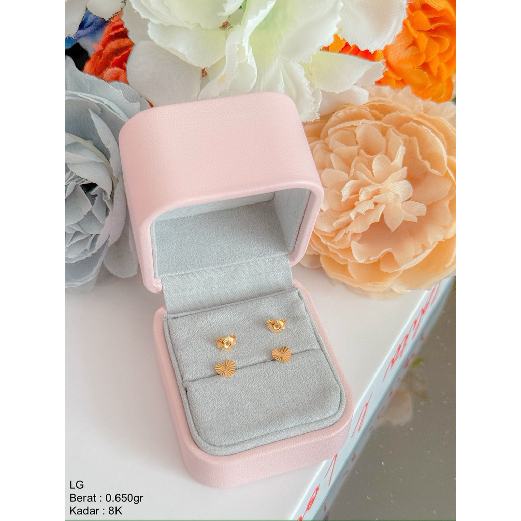 Perhiasan Anting Emas Tindik Stud Love Hati Simple UBS LG 8k/375 & 16k / 700