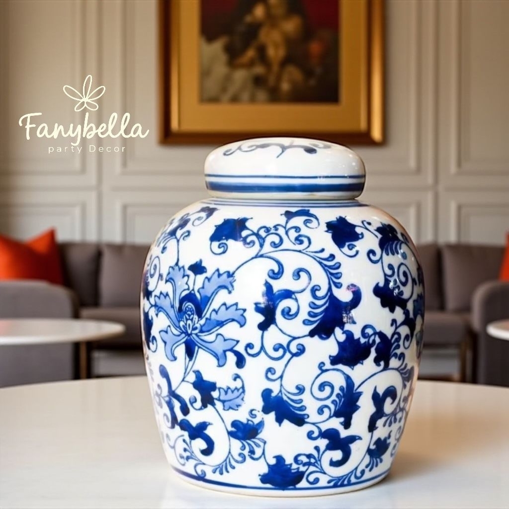 Vas Bunga Keramik Tochin China Vas Bunga Keramik Guci Biru Putih ukuran 25Cm Aesthetic Dekorasi Ruma