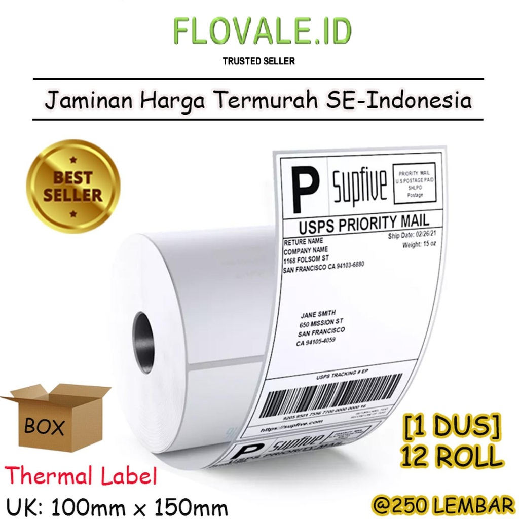 

LABEL THERMAL [100 x 150] KERTAS STICKER BARCODE 100x150 mm (250 Pcs) - BOX