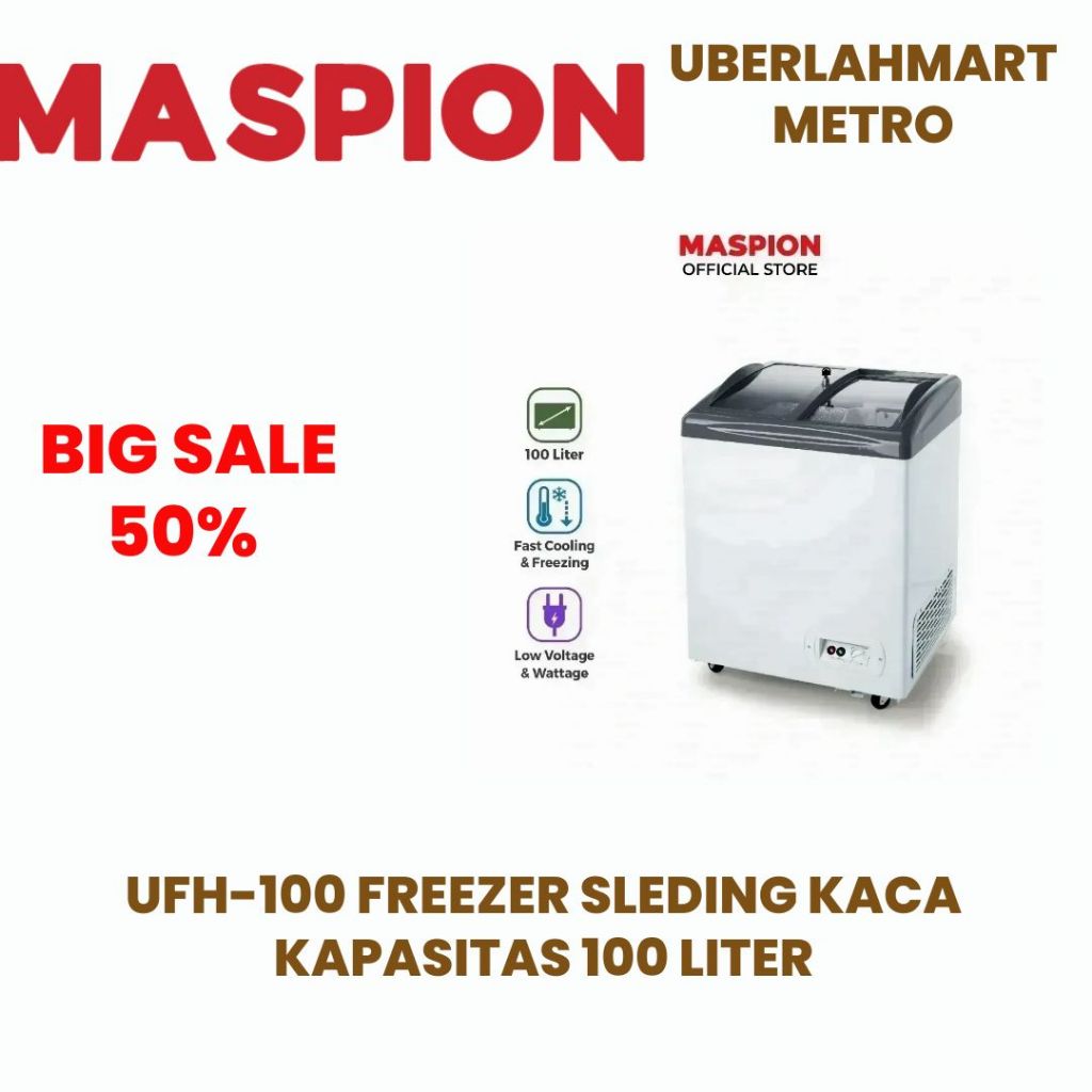 MASPION BOX FREEZER SLEDING KACA 100 LITER UFH 100