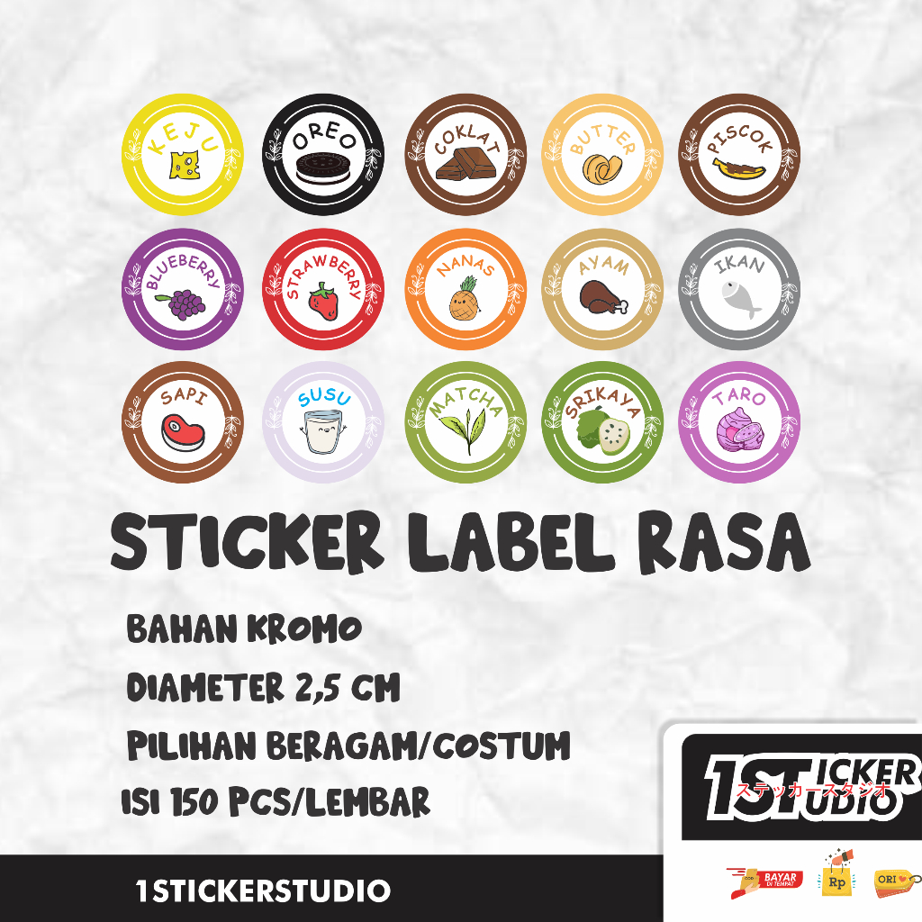 

1StickerStudio Stiker Label Kemasan Berbagai Rasa Desain Costum Sticker Kromo dan Vinyl Isi 150pcs