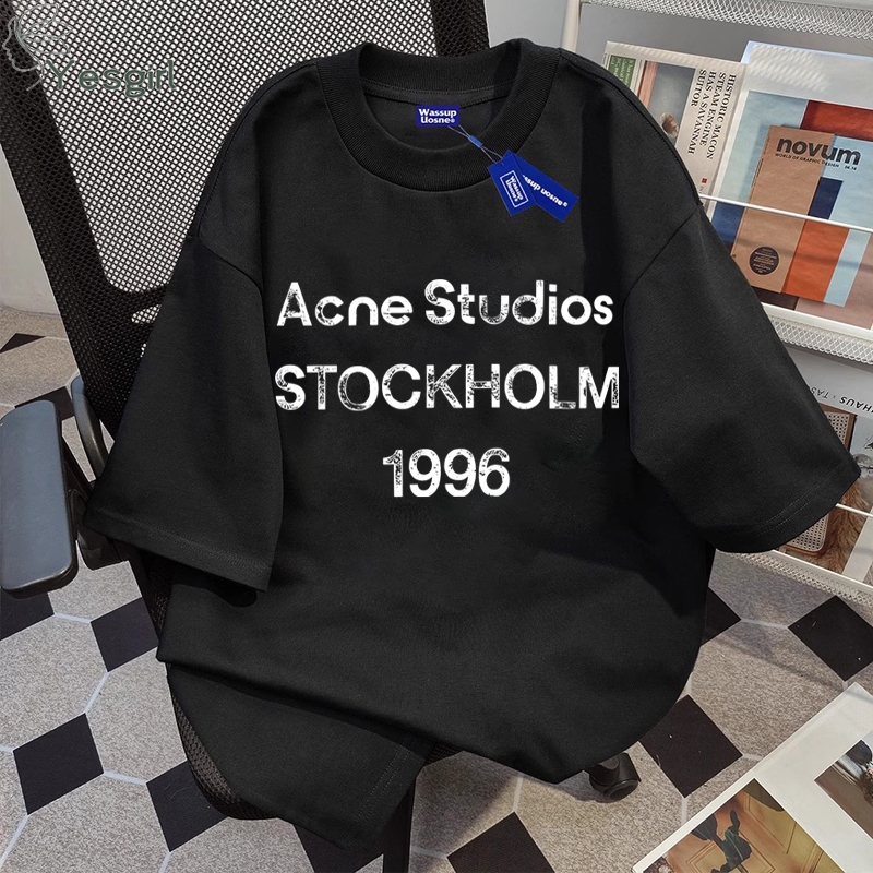 Yesgirl Korea style “Acne Studios STOCKHOLM 1996” print kaos kasual longgar| Kaos Oversize Wanita | 