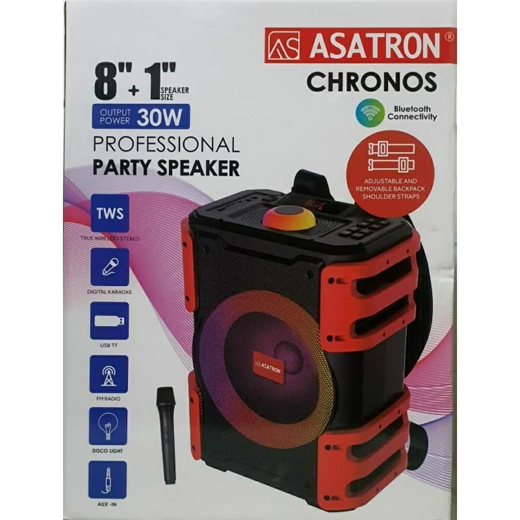 ASATRON CHRONOS 8"+1" (HT 8880) RMS 30W SPEAKER MEETING PORTABLE BLUETOOTH KARAOKE  INCLUDE MIC WIRE