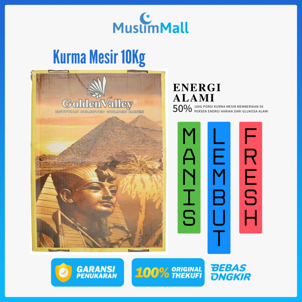 

Kurma Mesir Golden Valey 10Kg – Premium Karton Besar Asli Mesir (Pengganti Barokah)