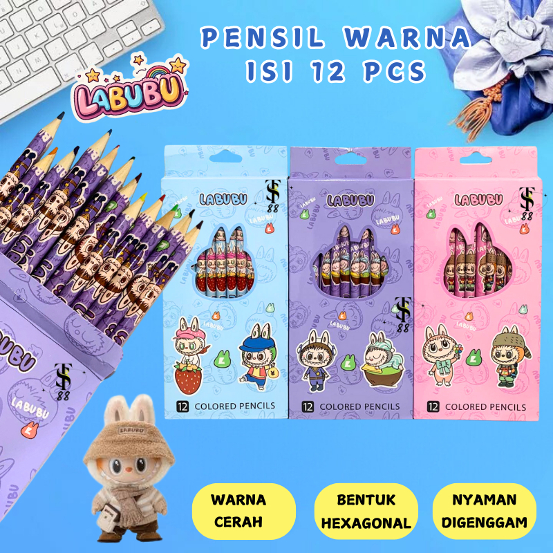 

Pensil Warna Box Labubu (isi12)/Set Mewarnai Karakter Labubu 12 Warna