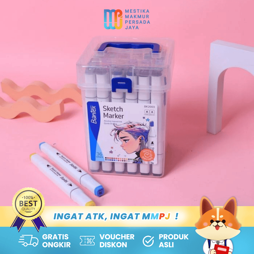 

Bantex Sketch Marker Dual Tip 36 Warna Cepat Kering / Spidol Sketsa Warna Warni BK2003