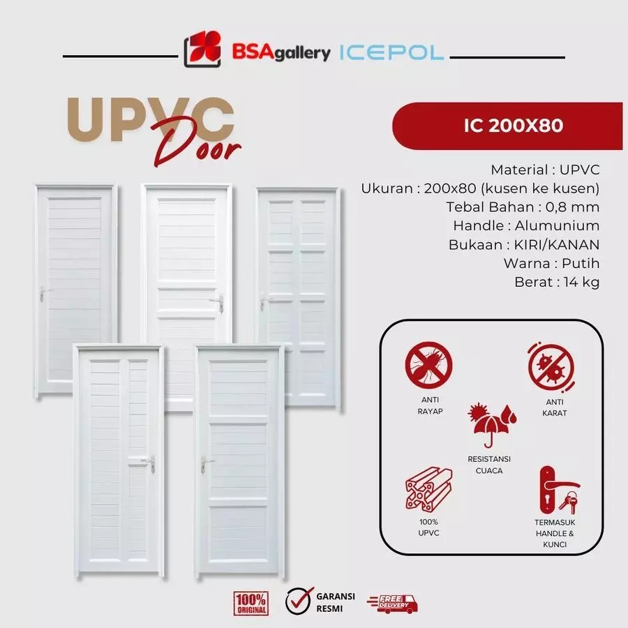 PINTU UPVC 80X200 PUTIH / PINTU KAMAR MANDI WC PINTU KAMAR TIDUR UPVC