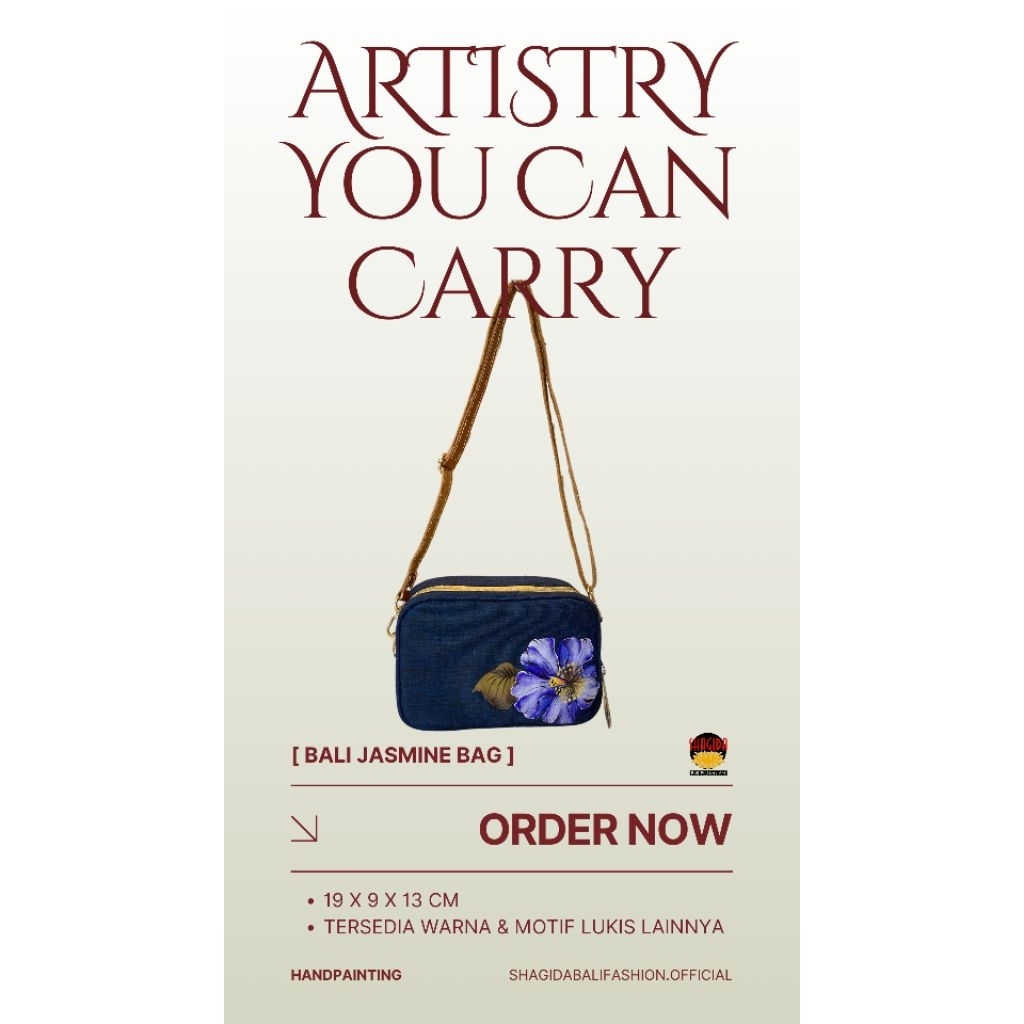 Tas Selempang / Sling Bag Lukis Bali Jasmine SHAGIDA • Souvenir & Oleh - oleh Khas Bali