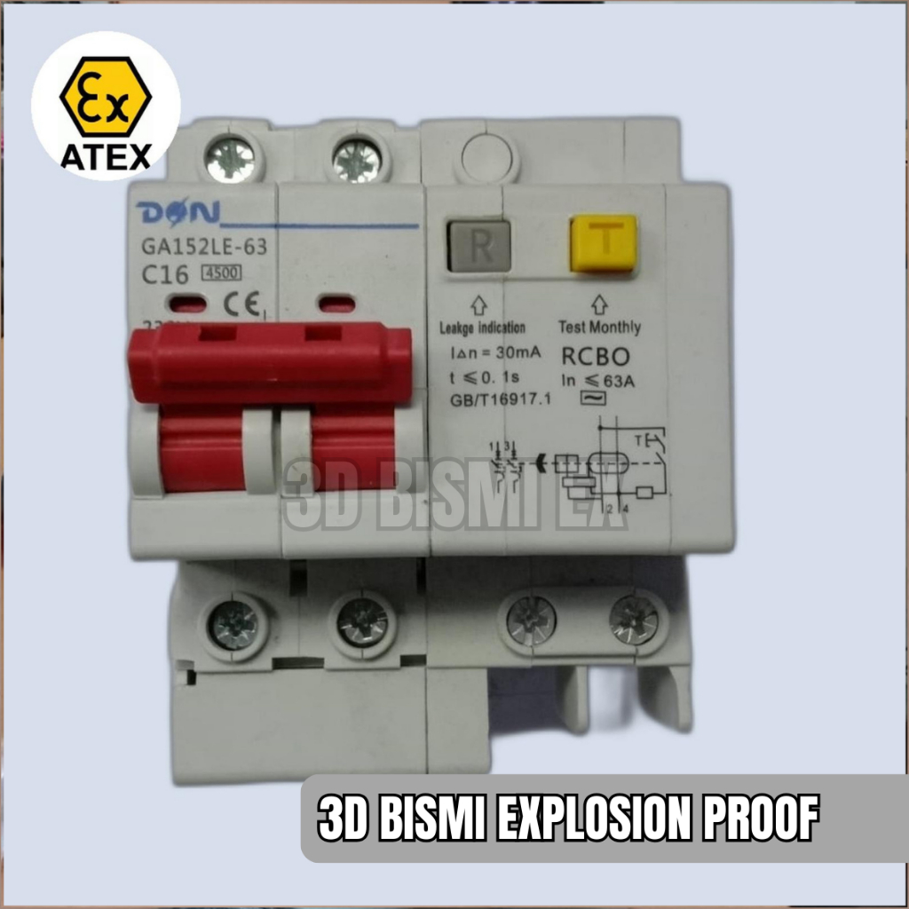 DEN/SUNINT Saklar Pengaman Listrik ELCB RCBO 63A 2P+N 16A/20A/25A/32A/63A 30mA 230V 50Hz dengan Trip