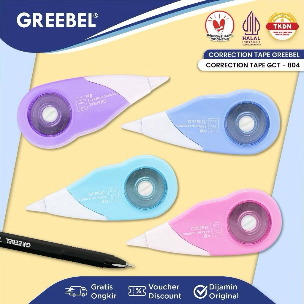 

GREEBEL Correction Tape GCT- 804 Pastel Lucu / Tip Ex Kertas Roll Pita Koreksi Pulpen