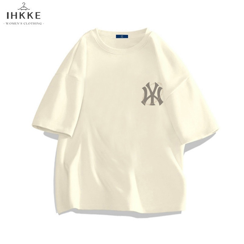IHKKE Baju Atasan Wanita/Lengan Pendek Graffiti Huruf Kaos Cream/Kaos Mlb/Korean Style Premium Impor
