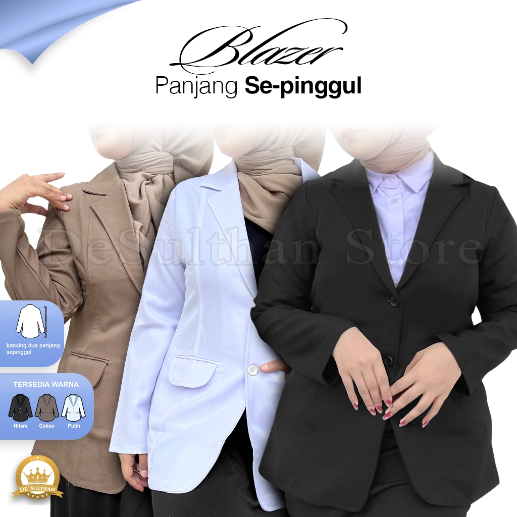 Blazer Wanita Sepinggul Jas Kerja Kantor Formal Korean Style – Blezer Panjang Cewek Elegan Size S-5L
