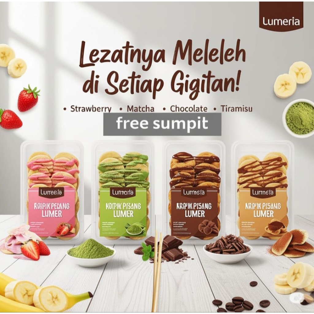 

Keripik Pisang Lumer Aneka Varian Kriuk Manis | Keripik Pisang Coklat, Matcha, Strawberry, Tiramisu Lumer | Snack Kekinian Oleh-Oleh