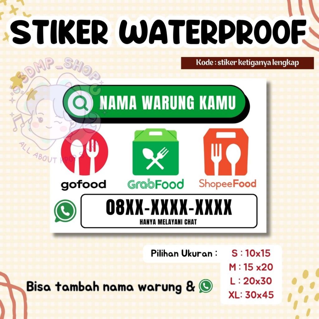 STIKER SIGN WATERPROFF WARUNG GOFOOD/GRABFOOD/SHOPEFOOD