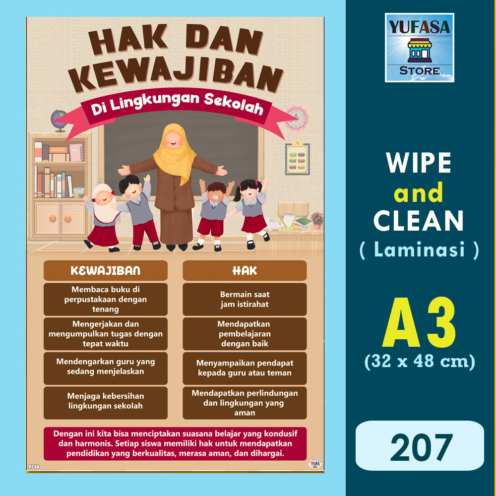 207 poster hak dan kewajiban di sekolah - Poster Edukasi Anak - Poster belajar anak - Poster wipe an