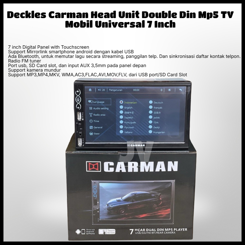Deckles Carman Head Unit Double Din Mp5 TV Mobil Universal 7 Inch