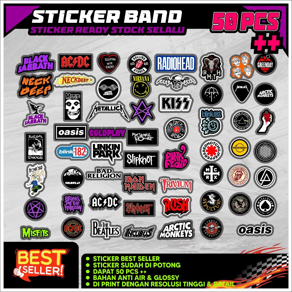 

Sticker Band 50 Pcs aesthetic sudah cutting anti air tempel koper