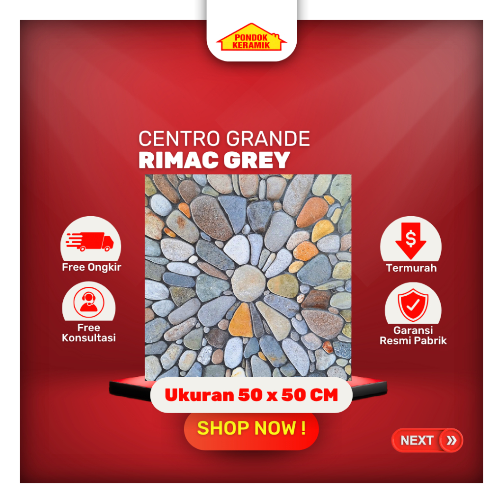 Keramik Lantai Centro Grande 50x50 Rimac Grey Matte Motif Batu Alam