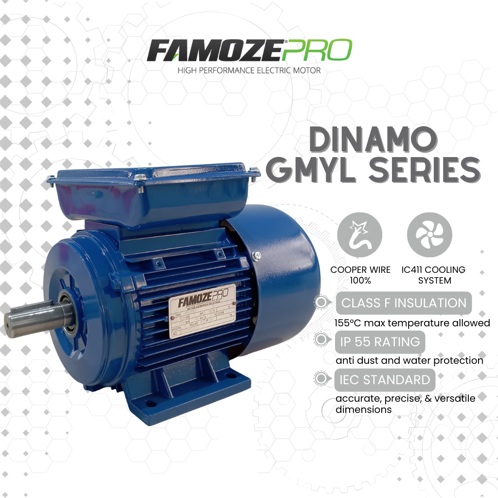 Famoze Pro Dinamo 1 Phase 5 HP 1400 RPM Electric Motor GMYL 5 PK 3.7 KW - B3 Foot Mounted