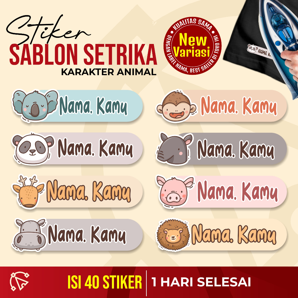 

STIKER LABEL SABLON, STIKER NAMA BAJU, SABLON LABEL BAJU, STIKER SETRIKA, SABLON STRIKA, SABLON NAMA SETRIKA, SABLON DTF SETRIKA VARIASI ANIMAL, HEWAN