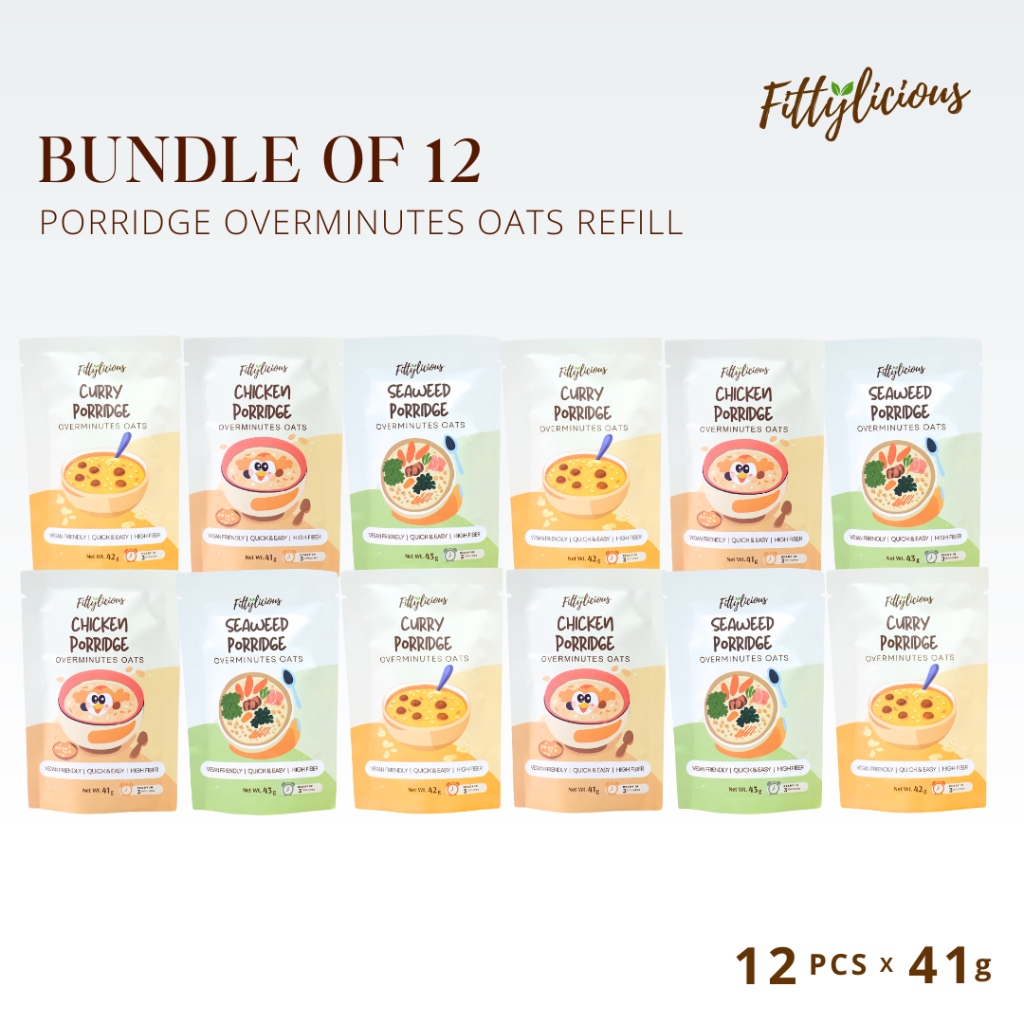 

Fittylicious Bundling 12 Porridge Overminutes Oats Savory Refill / Chicken / Curry / Seaweed / Oats / Oatmeal