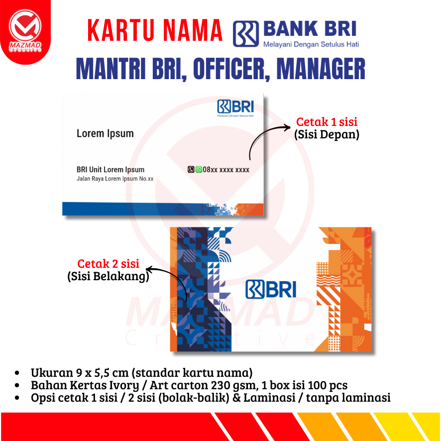 

KARTU NAMA BANK BRI / KARTU NAMA MANTRI BRI / BANK BRI