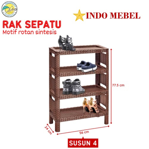 Rak Sepatu Plastik Tabitha 4 Susun Motif Rotan Coklat Promo Murah Ready Makassar